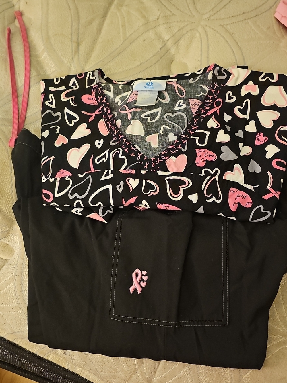 SB Scrubs for Breast Cancer Awareness Black V-Neck Scrub Set